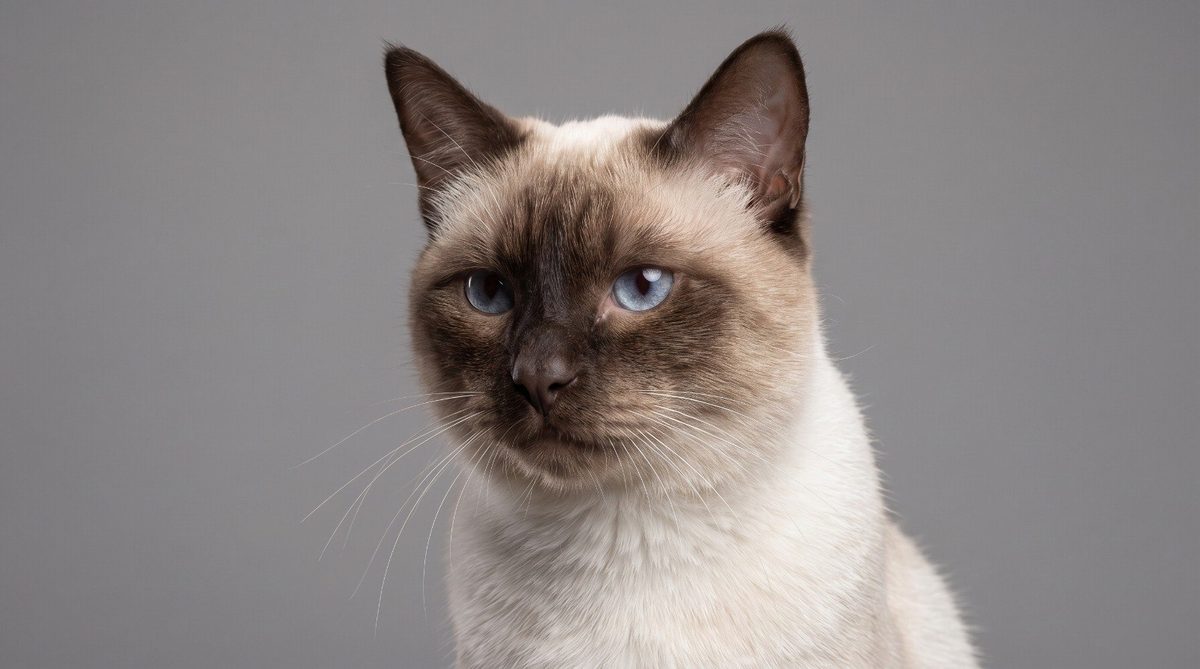 Mr. Marly, a Siamese cat, looking into the camera